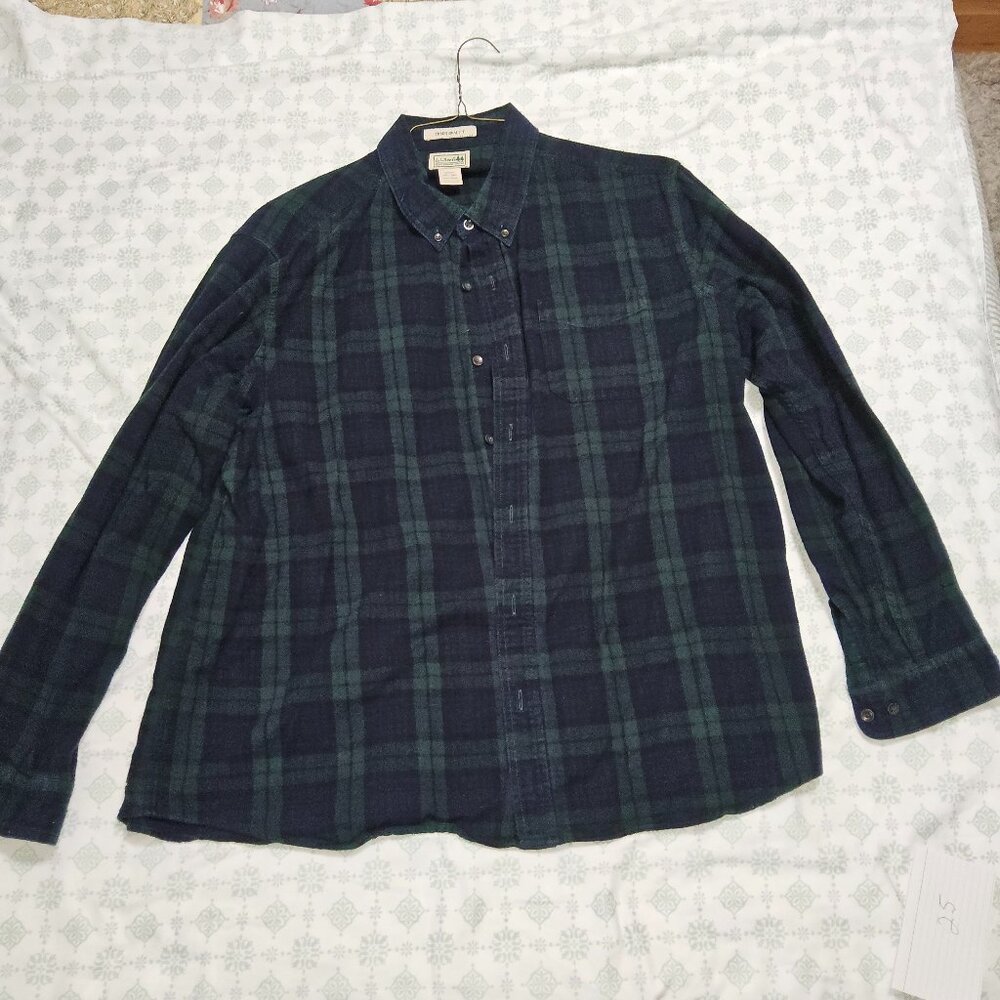 L.L. Bean Men's Flannel Shirt - Traditional Fit Size XXL Scotch Plaid Navy/Green